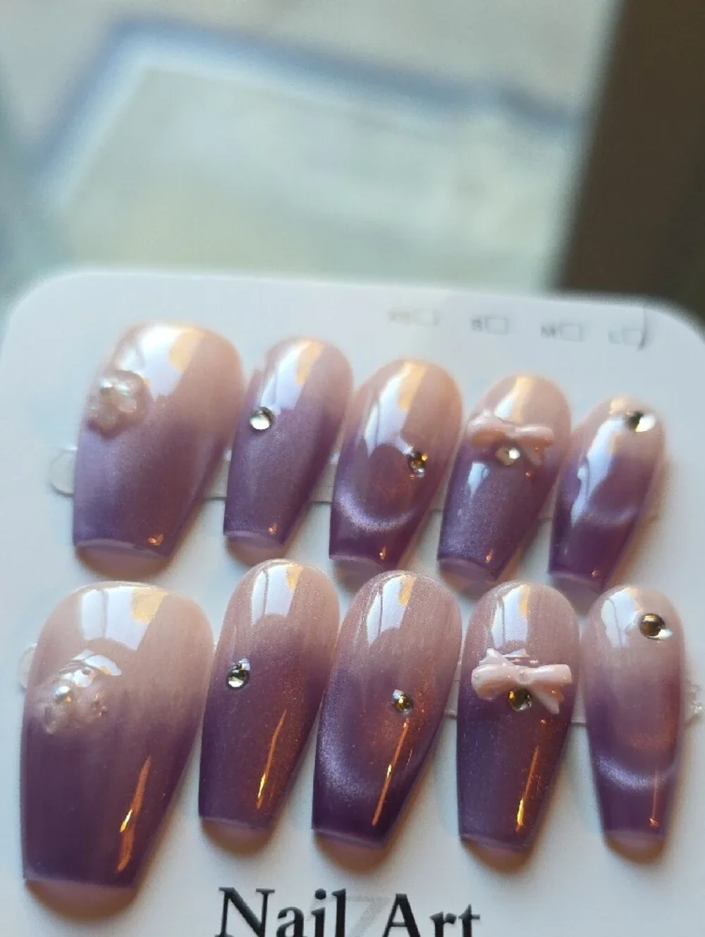 Press-On Ombre Purple Nail Set with Rhinestones Size Large